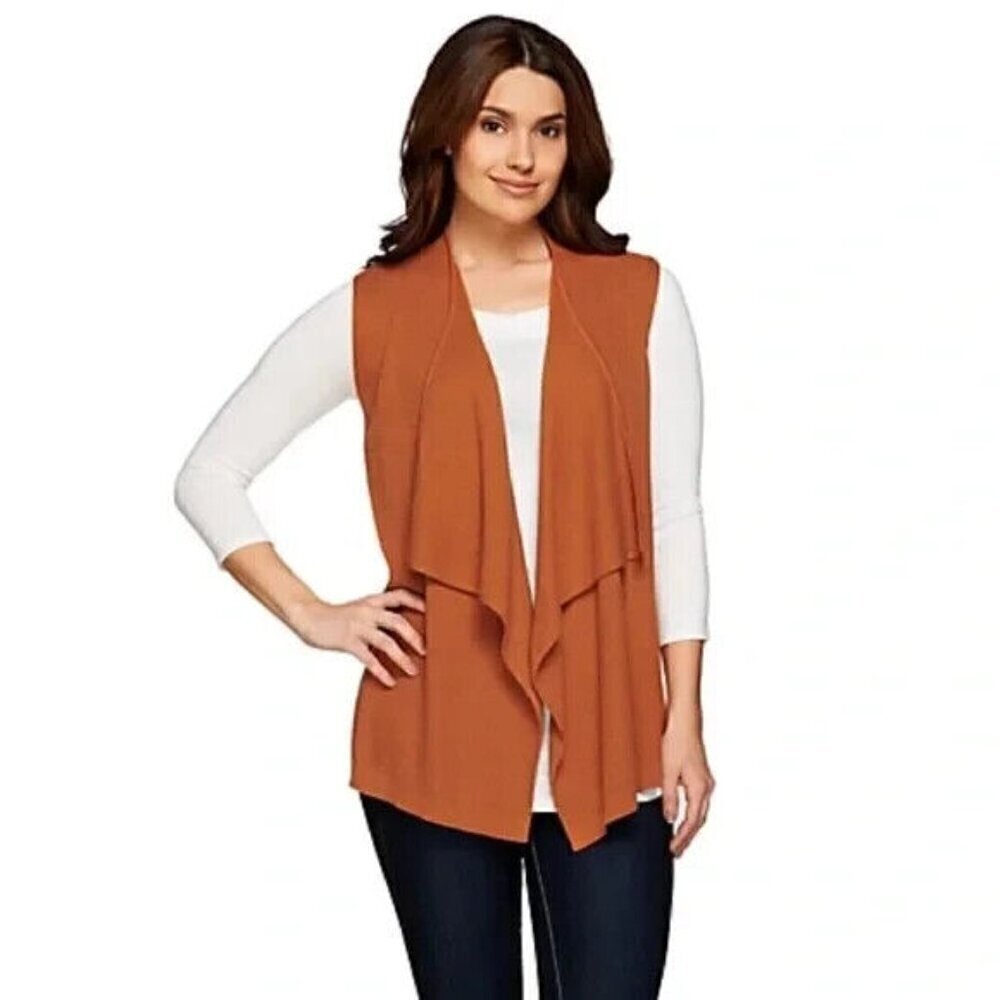 LOGO by Lori Goldstein Open Front Sweater Vest Academia Grandma Core Preppy M